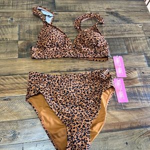 NINETY-NINE DEGREES JUNIORS CHEETAH PRINT BIKINI: BROWN: NWT: SIZE S (3/5)